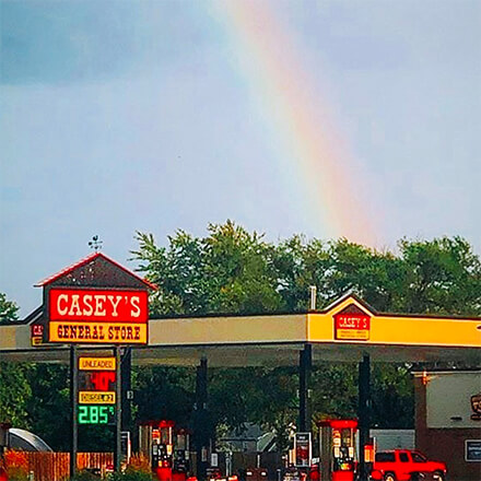 Casey's store with a rainbow