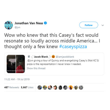 Tweet about Casey's from Jonathan Van Ness